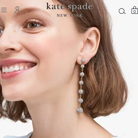 RARE Kate Spade House Black Cat Pavé Linear Earrings Gold - Picture 2 of 10